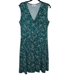 Leota Green Floral Faux Wrap Fit Flare Dress Sz PXL